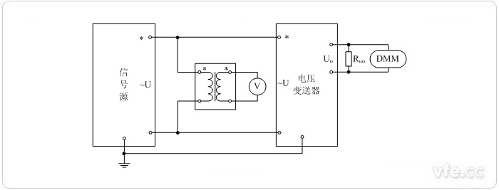 電壓輸出型電壓變送器(電壓互感器擴展標準表量程) 電壓校準接線圖